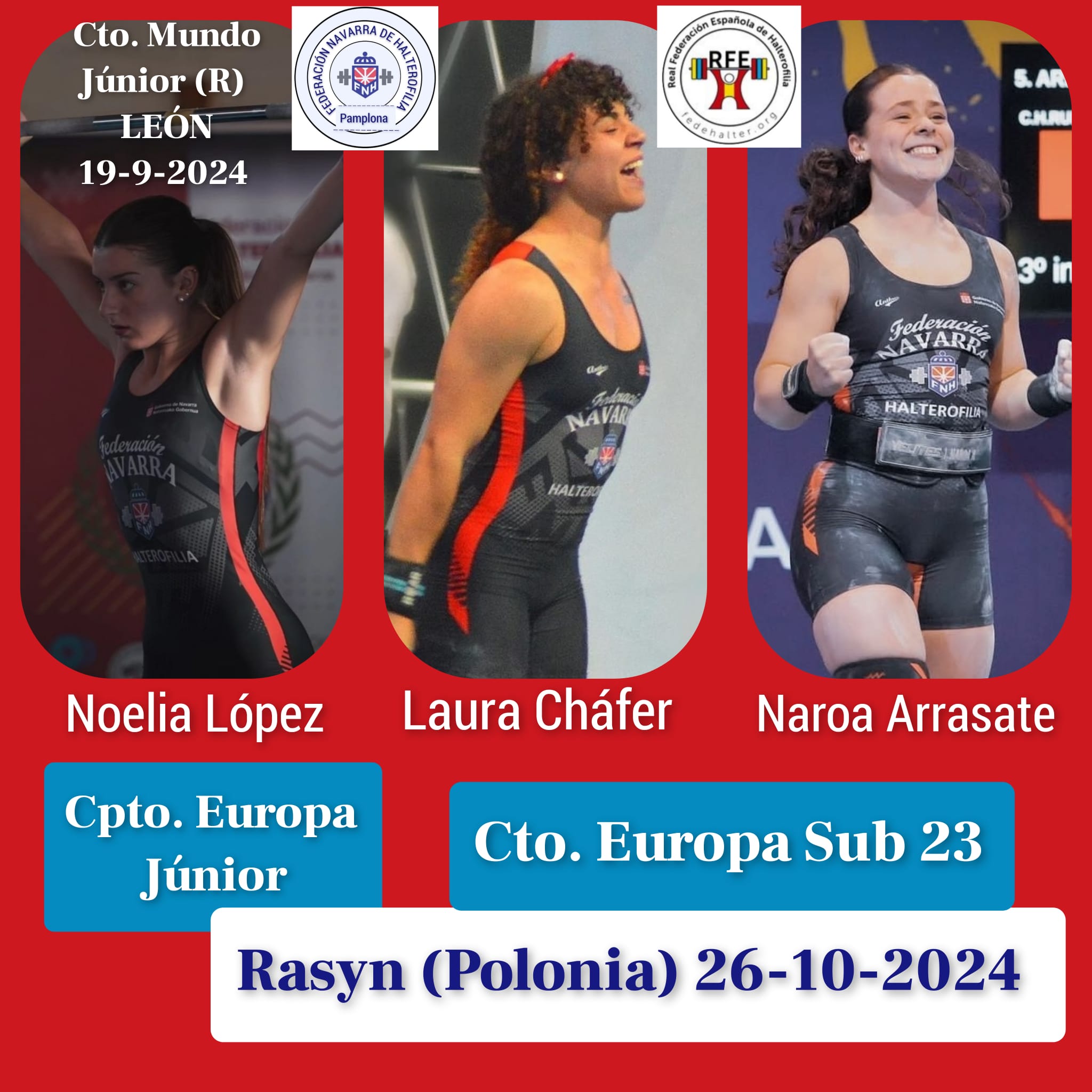 Atletas navarras seleccionadas para el Campeonato del Mundo J&uacute;nior y el Campeonato de Europa J&uacute;nior y Sub-23